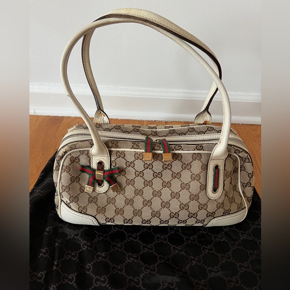 Gucci GG Canvas Princy Shoulder Bag Red Green bow White Beige wz dust bag - Picture 1 of 15